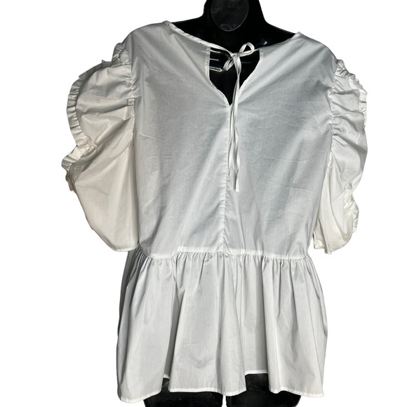 Marc New York Ruched Ruffle Sleeve Blouse White Size L NWT - Picture 3 of 9